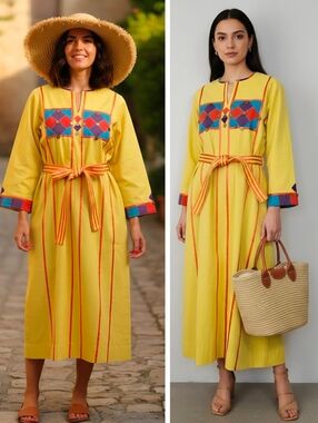 Vintage Josefa Ibarra 70s Mexican Designer Ethnic Boho Hippie Kaftan Maxi Dress